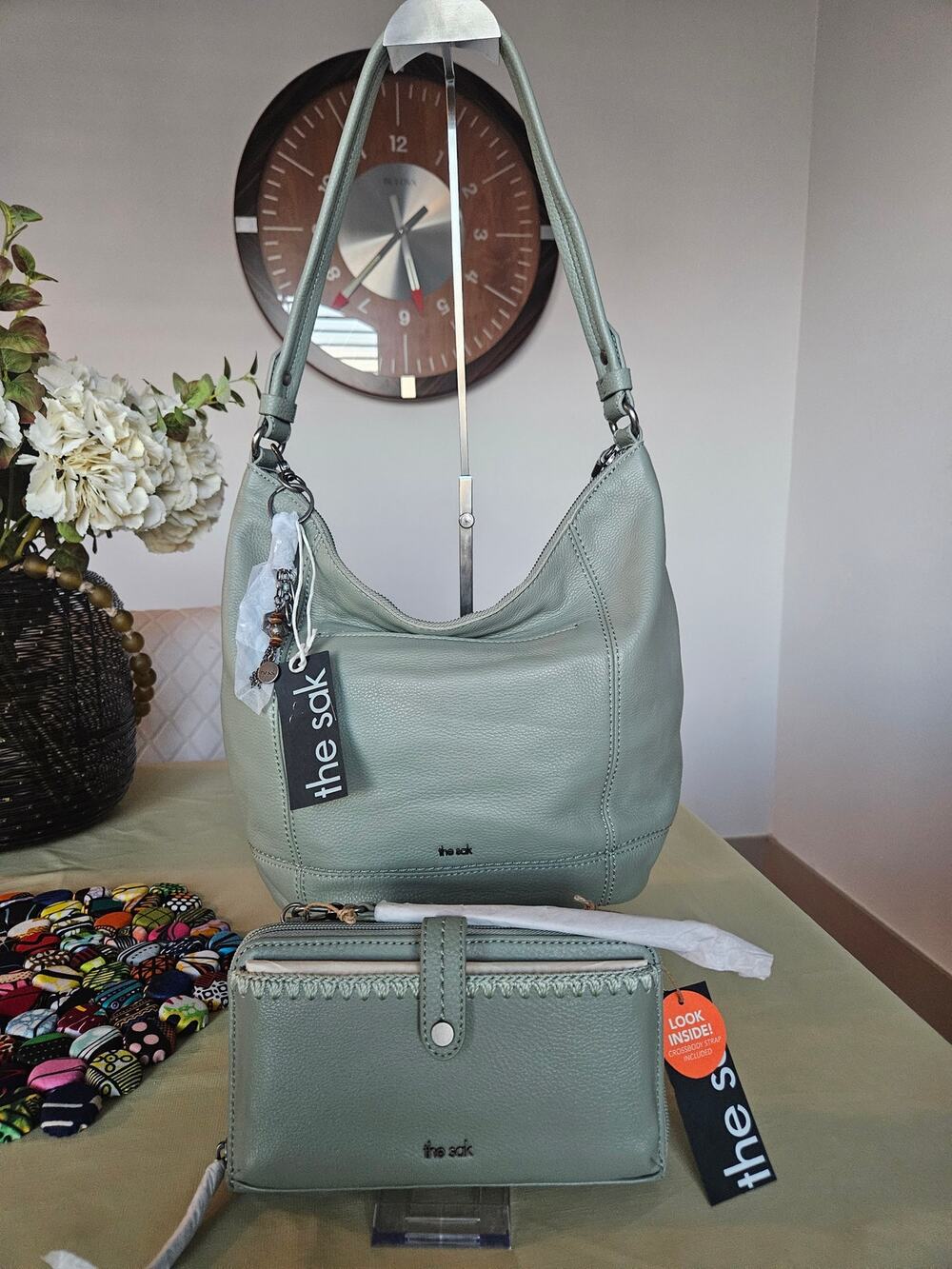 The Sak Sequoia Hobo bag and WOC set Sage color leather